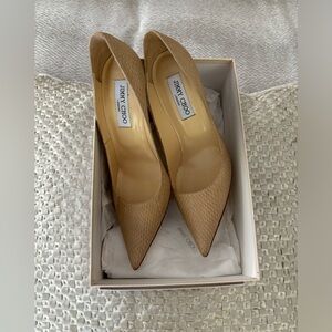 New in Box Jimmy Choo Matt Elaphe Nude Leather Heels EU39.5